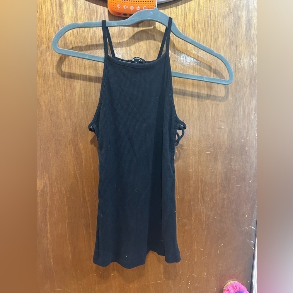 AMBIANCE Black Ribbed Stretch Tank Top Cami Sport Strap Medium
